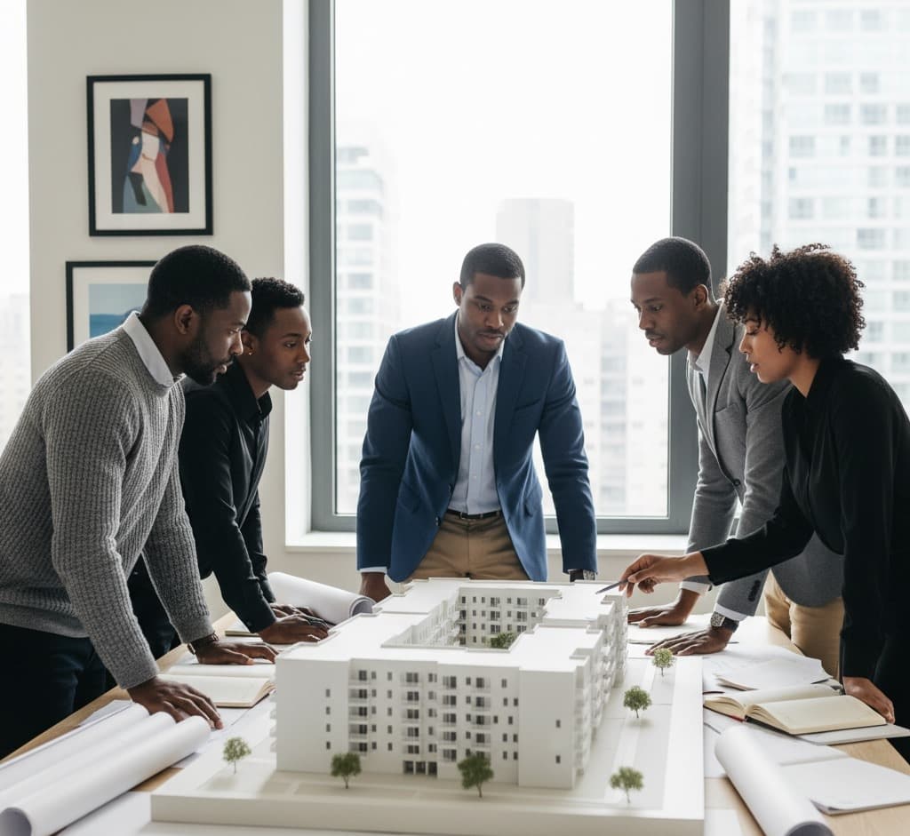 Architects working on a building model.